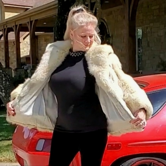 Fox Fur Coat: Ivory Fur with Brown Tips sz M - Picture 15 of 17